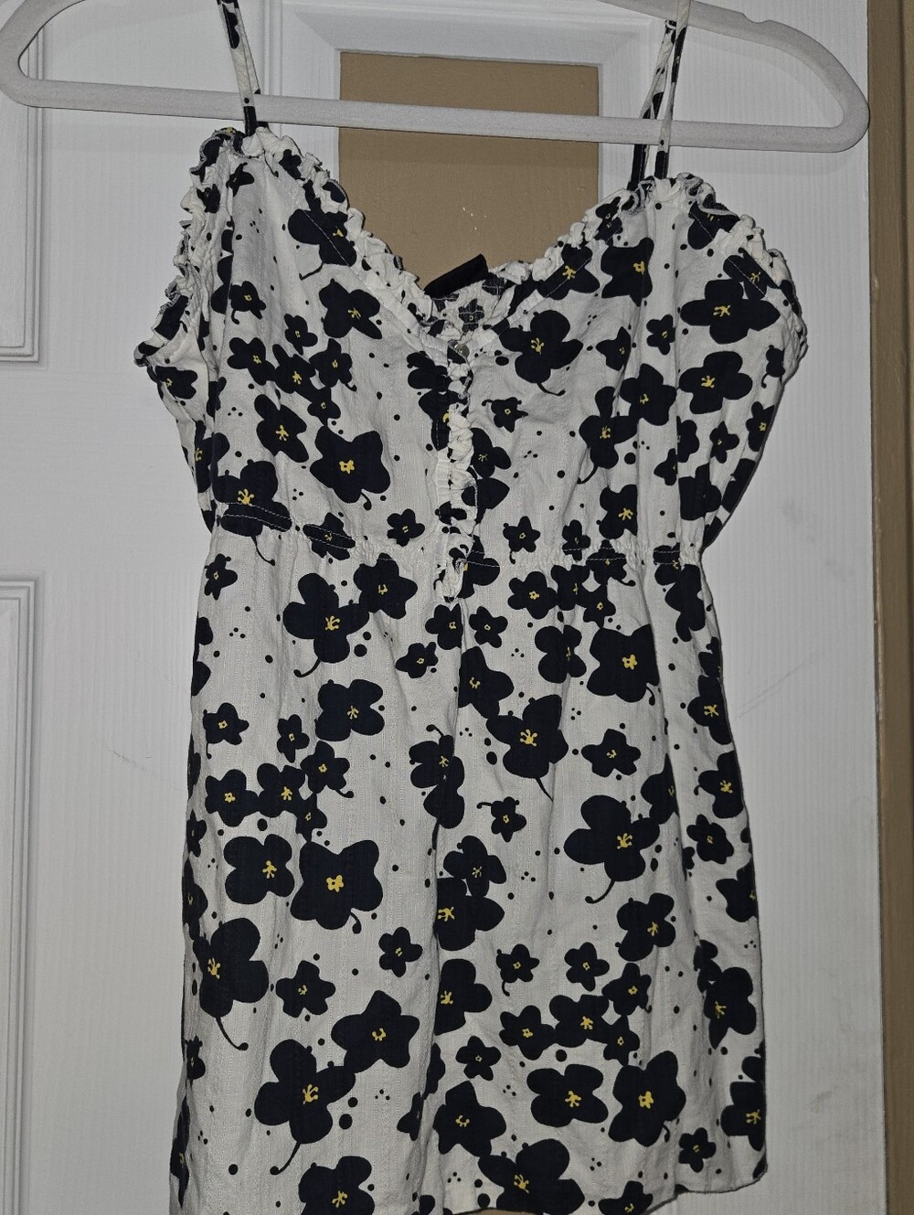 Canyon River Blues White Spaghetti-Strap Floral Cami with Black & Yellow Accents